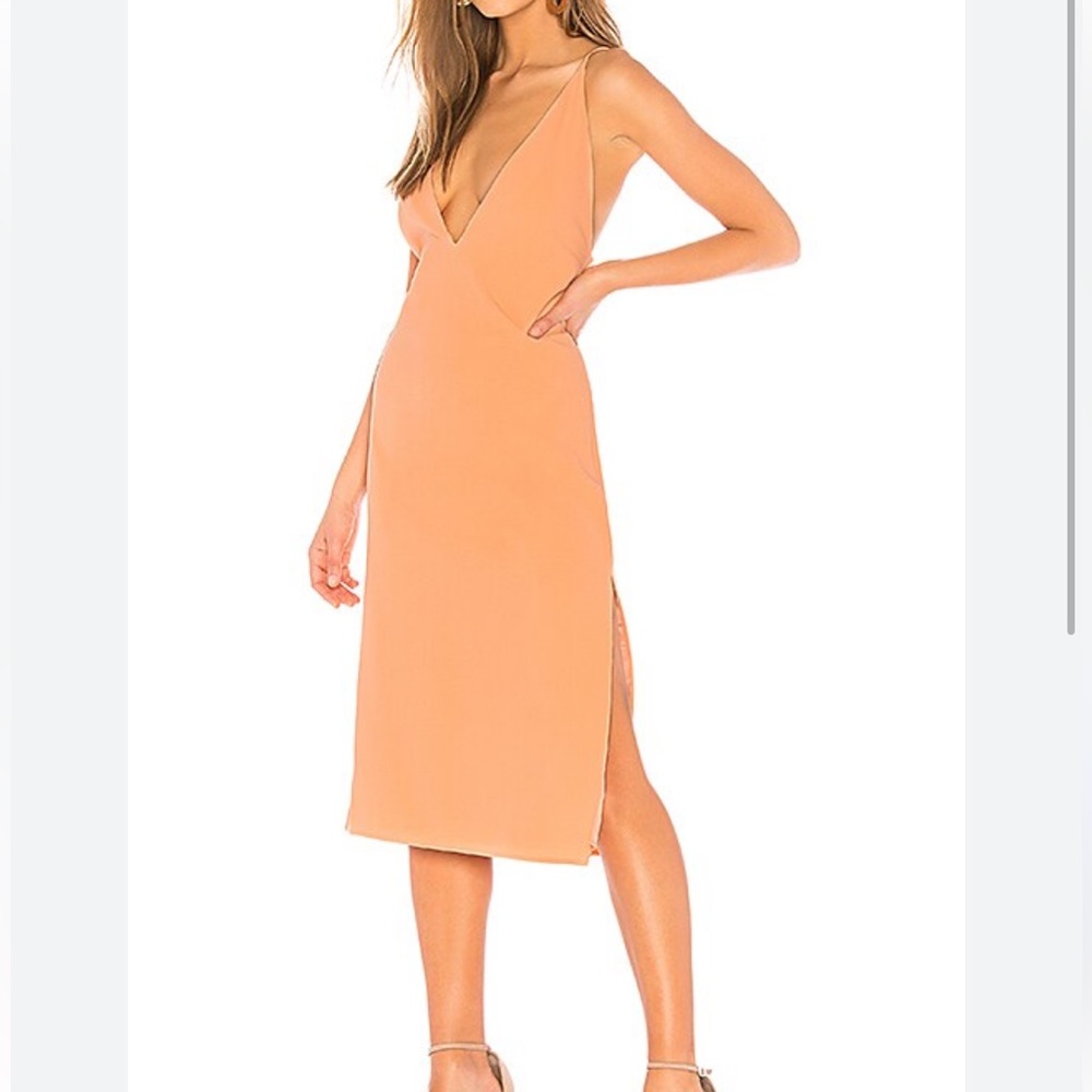 Lovers + Friends NIKOLA Revolve Apricot Orange V-Neck Midi Dress with Slits S - Picture 7 of 7